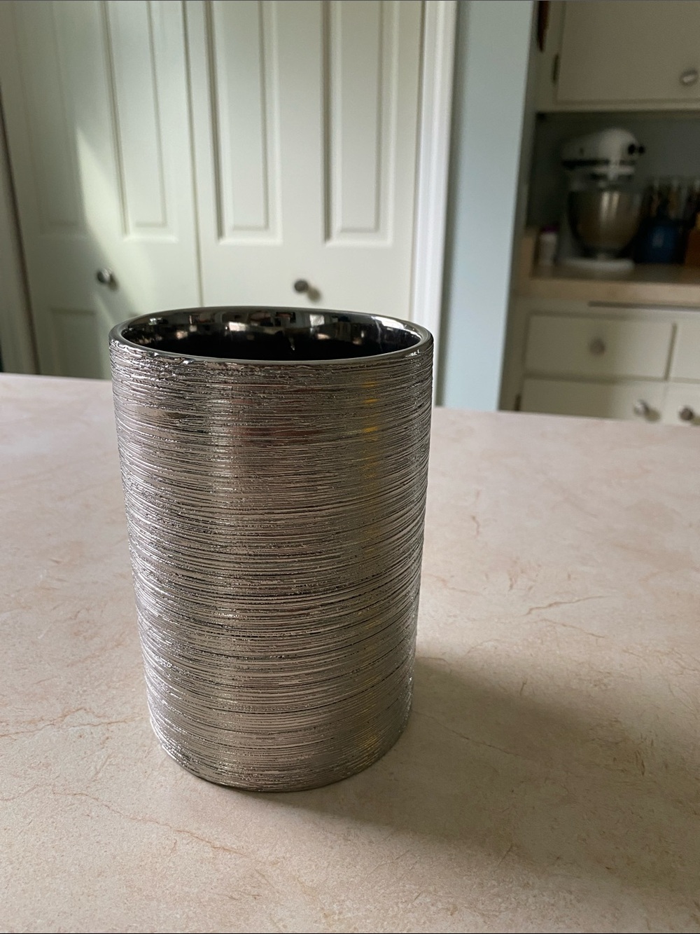 Metallic Silver Textured Cylinder Vase